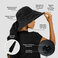 Hairbrella Satin-Lined, Waterproof, Wide Brim Sun Hat