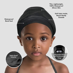 Hairbrella Satin-Lined Waterproof, Adjustable Kid's Swim Cap, Chrome Bundle (2)